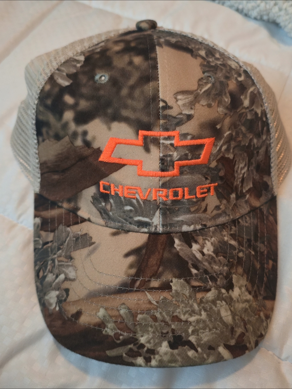 Chevrolet Men's Camouflage Trucker Hat with Orange Logo